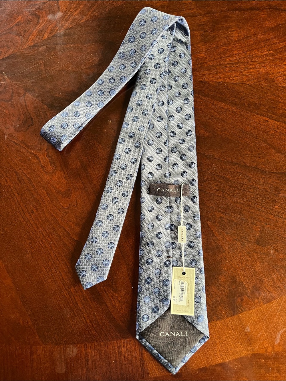 NWT Canali Blue & Silver 100% Silk Made in Italy Men's Tie Business Wedding